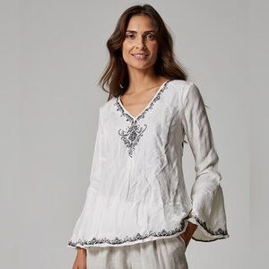 🎽 RICHARD MALCOLM 100% Linen Embroidered and Beaded Top